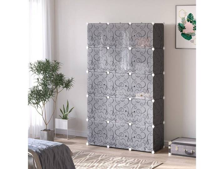 VUENOR Dressing modulable noir 111 x 47 x 183 cm – 2 barres de penderie