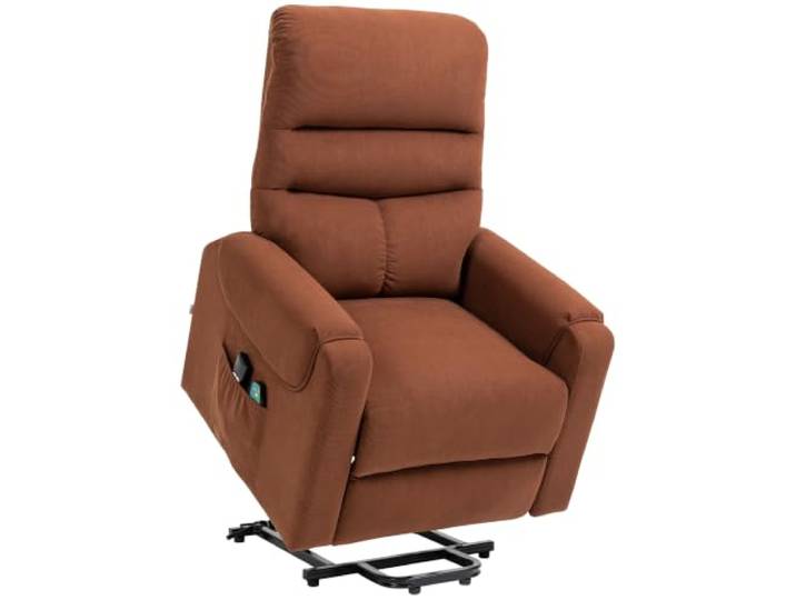 HOMCOM Fernsehsessel mit Aufstehhilfe Elektrisch Massagesessel Braun Liegefunktion und Wärmefunktion, Relaxsessel, Fernbedienung und Seitentasche, Verstellbar, Polyester-Gewebe