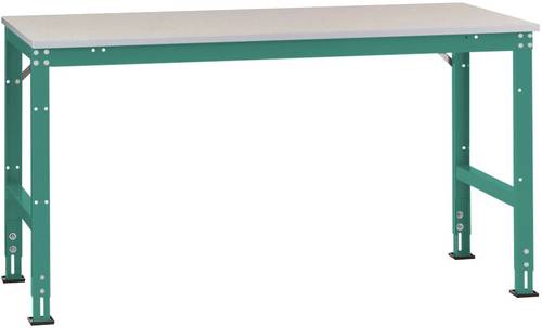 Manuflex AU4027.0001 Arbeits-Grundtisch UNIVERSAL Standard mit Kunststoffplatte, BxTxH = 1250x600x760-870mm Grau, Grün