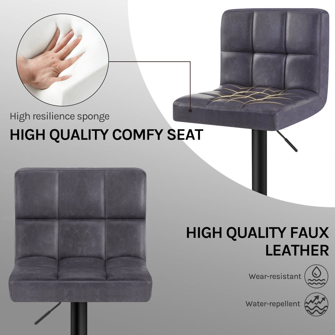 Ebern Designs Deristin Swivel Upholstered and Faux Leather Adjustable Height Bar Stool Anthracite 1