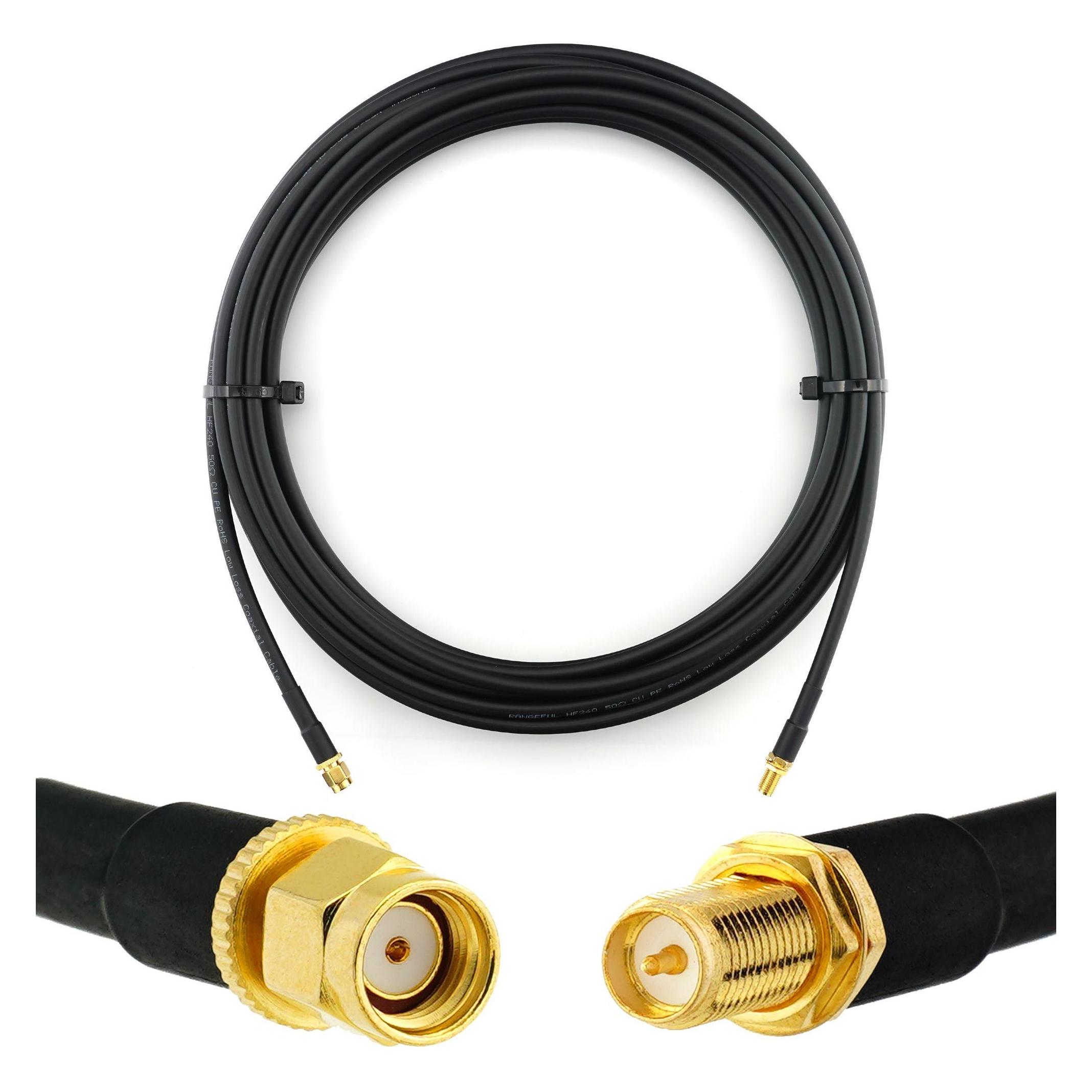 Rangeful RP-SMA Male to RP-SMA Female 15m Coaxial Cable - HF240 (LMR240 equivalent) (HF240-RPSM-RPSF-15)