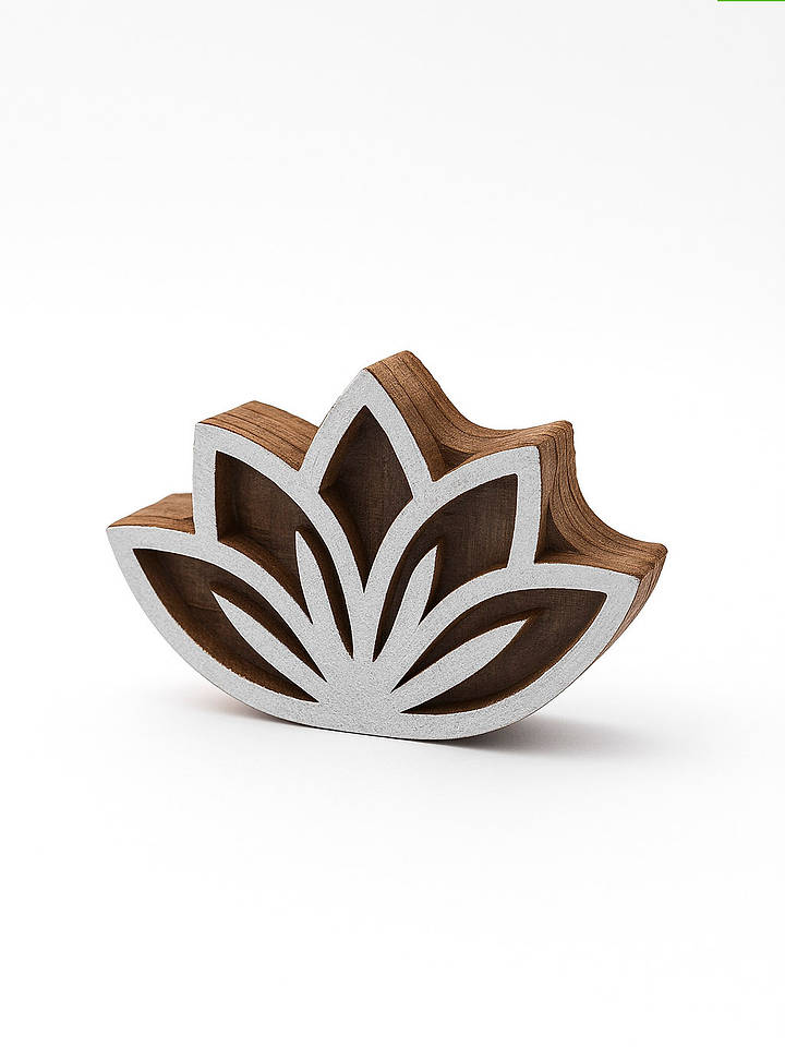 Samimi 2er-Set: Blockdruck-Stempel ''Lotus'' in Natur/ Weiß - (L)7 x (B)4,5 cm - onesize