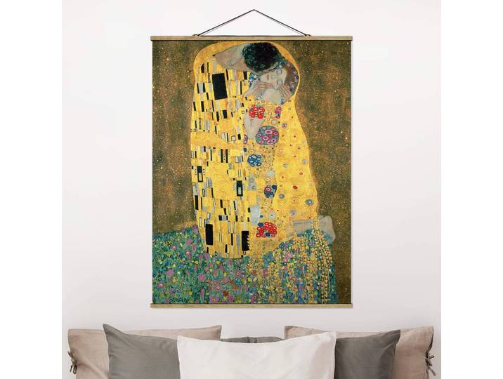 Tableau déco Gustav Klimt Le baiser Tissu Doré 80 x 107cm