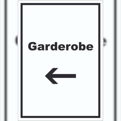 HB-Druck Garderobe Aufkleber mit Text Richtungspfeil links Kleidung aufbewahren hochkant A5 (148x210mm)