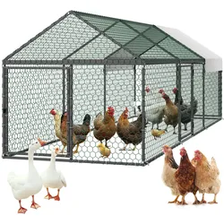 VEVOR Hühnerstall 1x3x0,99 m Hühnerkäfig mit Abdeckung & 3 Türen, Freilaufgehege mit Spitzdach Kompatibel mit Holzställen Geflügelstall für Kaninchen Hühner Gänse & Enten