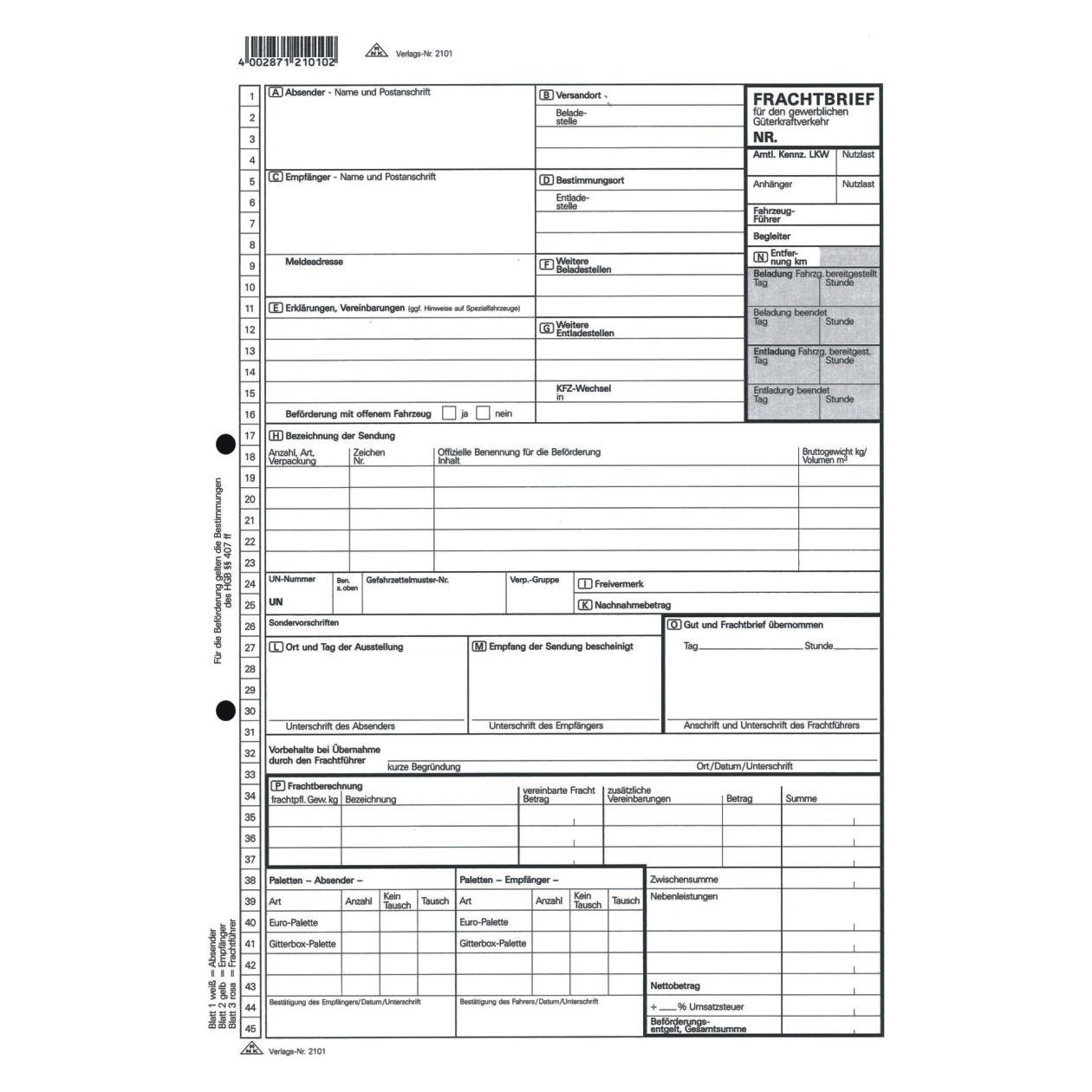 Rnk Verlag Vordruck "Frachtbrief fr Gterkraftverkehr", SD (50x) (2101)