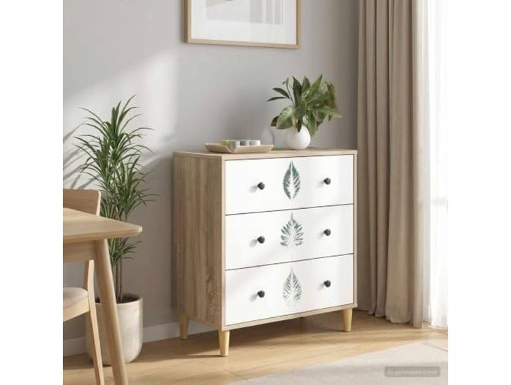 VIHHQGC Kommode Mit Blättermuster 66 x 36,5 x 75 cm Sonoma Holzwerkstoff Erhöhte Füße, Blättermuster, Holzwerkstoff, Schlafzimmer, Wohnzimmer, Flur, Ankleidebereich, Stauraum