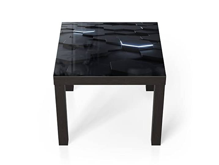 DEQORI Glastisch schwarz klein 55x55 cm Motiv Fläche aus Sechsecken ausgefallener Beistelltisch aus Glas Hochglanz Couchtisch fürs Wohnzimmer moderner Couch Tisch mit Design