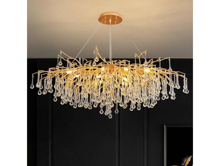 Moderne Kristall - Ast - Kronleuchter, Großer Goldener Regentropfen - Hängeleuchte Für Den Innenbereich, Luxuriöser Kristallkronleuchter Für Esszimmer, Kücheninsel, Wohnzimmer ,Rectangular L100cm