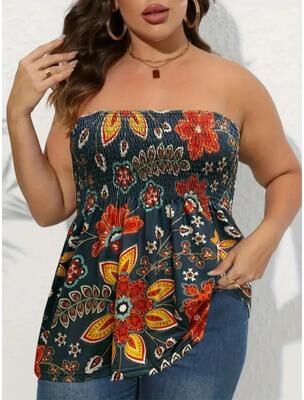 Universal Stock Plus Size Summer Beach Floral Strapless Bandeau Top 1xl