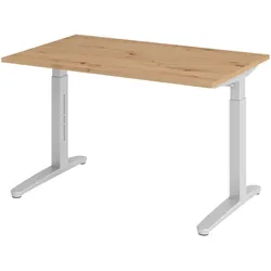bümö manuell höhenverstellbarer Schreibtisch 120x80 in Asteiche, Gestell in silber - PC Tisch höhenverstellbar & klein, höhenverstellbarer Tisch
