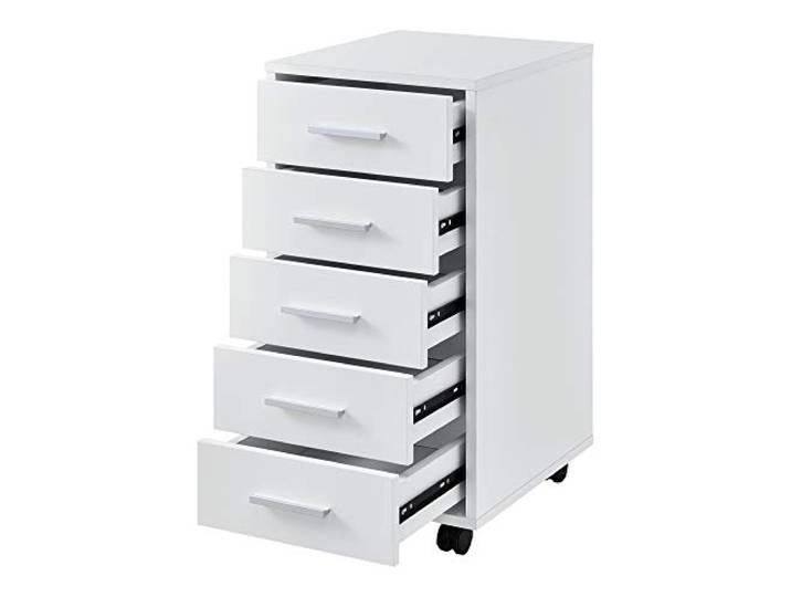 [en.casa] Rollcontainer mit 5 Schubladen Rollschrank Rollwagen 63x33x38cm Schubladencontainer Bürocontainer Weiß