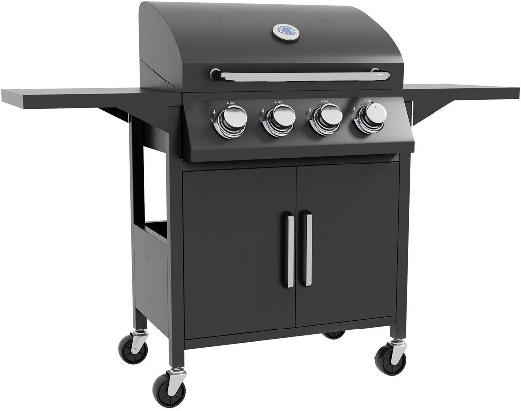 Dakota Fields Bretney 4 Burner Gas BBQ Outdoor Grill Portable Barbecue Trolley Black Matte Black 4