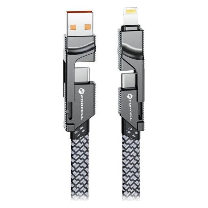 Forcell Kabel USB USB-A + USB-C - USB-C + Lightning 1 m Czarno-srebrny (1 m, 60 W) (52792312)