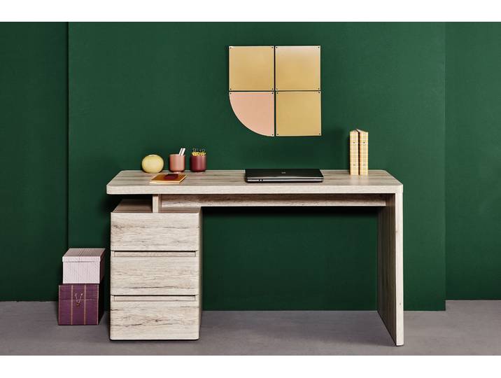 Schreibtisch JAHNKE CU-LIBRE C 240 , braun (sanremo eiche, sanremo eiche, sanremo eiche), B:140cm H:75,5cm T:55cm, Tische, Schreibtisch, wechselseitig montierbar
