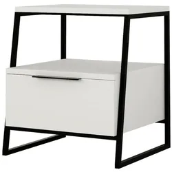 Dmora Nachttisch Dkastrat, Niedrige Kommode, Tisch, Multifunktionaler Nachttisch, 45x40h50 cm, Weiß
