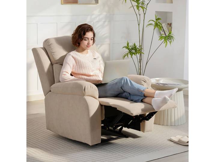 HOMCOM Fauteuil Relax Tissu Lin Beige avec Repose-Pieds