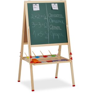 Relaxdays Kreidetafel mit Whiteboard, grün/weiß, magnetisch, Standtafel höhenverstellbar mit Holzrahmen für Kinder, 59x59cm