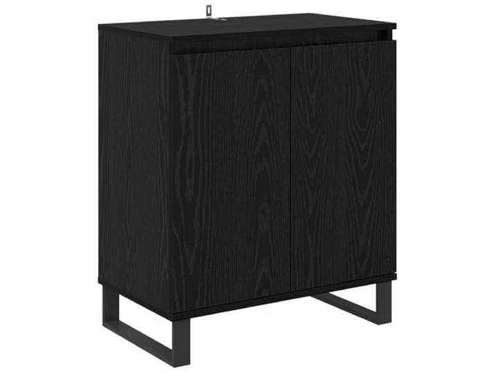 Sideboard Schwarz Eichen-Optik 60 x 35 x 70 cm Holzwerkstoff Regale und Scharniertüren, quadratische Eisenbeine, Wandbefestigung, Kratzfestigkeit, Wohn- und Esszimmer