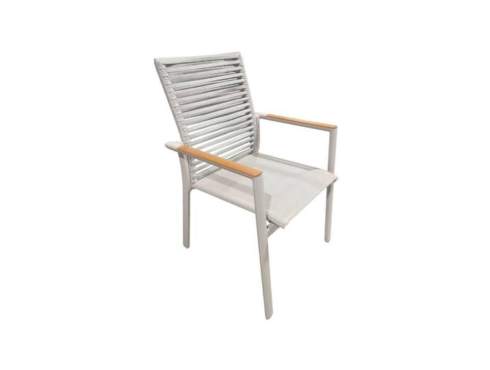 Zebra Stapelsessel, Taupe, Holz, Metall, Textil, Teakholz, Hartholz, eckig, 62x91x65 cm, stapelbar, wetterbeständig, UV-beständig, Gartenmöbel, Gartenstühle, Gartenstühle stapelbar