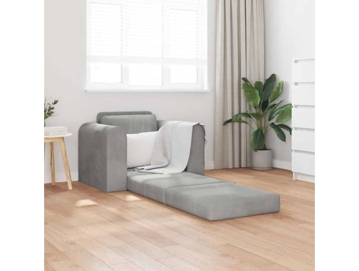 FMPGJLYH Schlafsofa Hellgrau 98 x 71 x 83 cm Samt Bettsofa Platzsparend für Gästezimmer, Ohne Werkzeug montierbar, Weicher Samtbezug