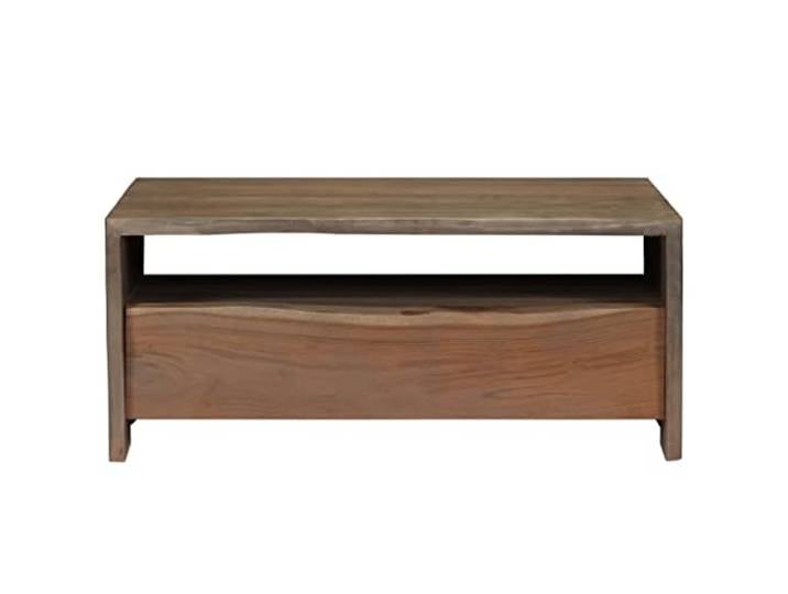 RJPLMFV Couchtisch, Akazie, massiv, 90 x 50 x 40 cm, Grau Aufbewahrungsfach und Schublade, natürlicher Rand, handgefertigt, zusammengebaut