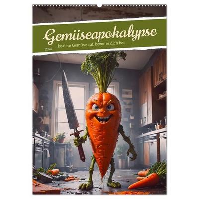 Gemüseapokalypse - Iss dein Gemüse auf, bevor es dich isst (Wandkalender 2026 DIN A2 hoch), CALVENDO Monatskalender