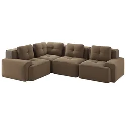 Merax 3-Sitzer Modulares Ecksofa, Cloud Sofa Cord rahmenlos, Lounge Sofa bodennah, mit breiten Armlehnen, Braun