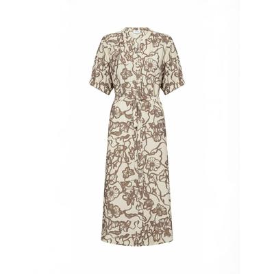 Maxikleid LEVETE ROOM "Levete Room Dress LR-RYA", Damen, Gr. L, Normalgrößen, braun (1185c, turtledove combi), Obermaterial: 88% Viskose, 12% Polyamid, Kleider Maxikleid