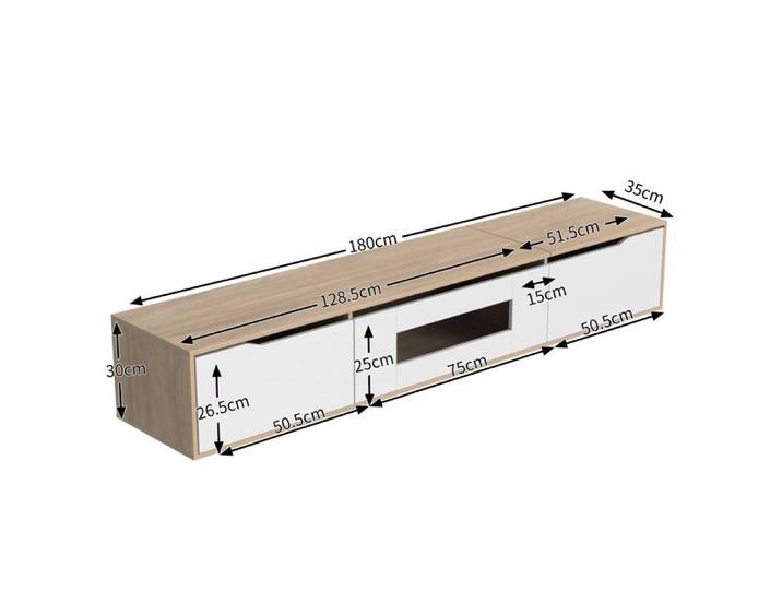 BEL Meuble TV laqué brillant blanc brillant et bois LED couleurs changeantes