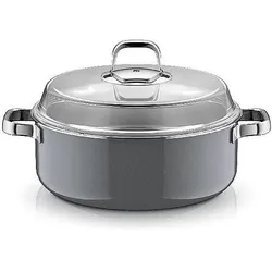 WMF Fusiontec Mineral Pro, Schmortopf mit Deckel, 28 cm, Platinum, Pfanne + Kochtopf, Grau
