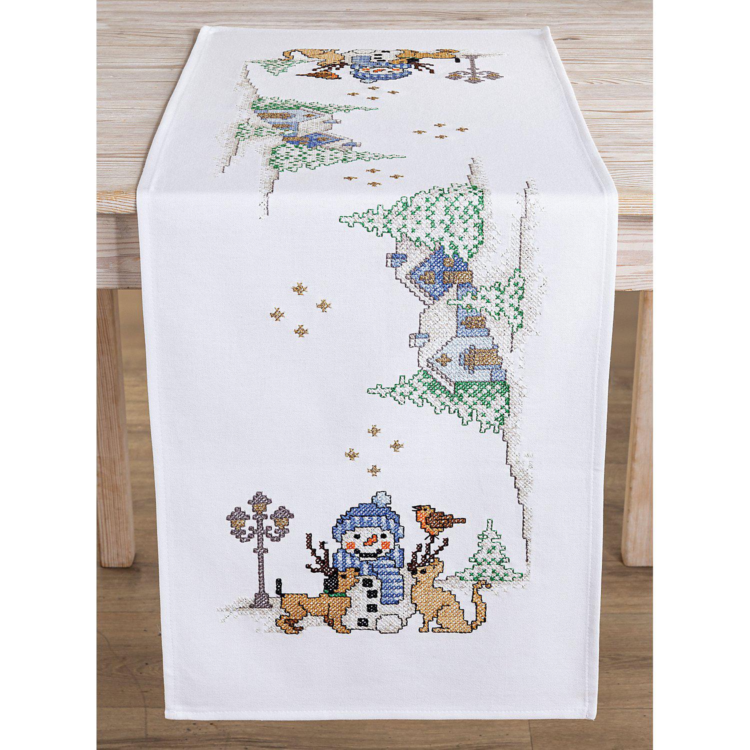 Stickläufer "Schneemann & Tiere"