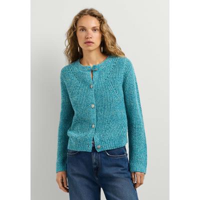 Strickpullover PEPE JEANS "Strickjacke ARIELA CARDIGAN", Damen, Gr. S, blau (hydro grün), 70% Polyester, 25% Nylon, 5% Wolle, Pullover Strickpullover