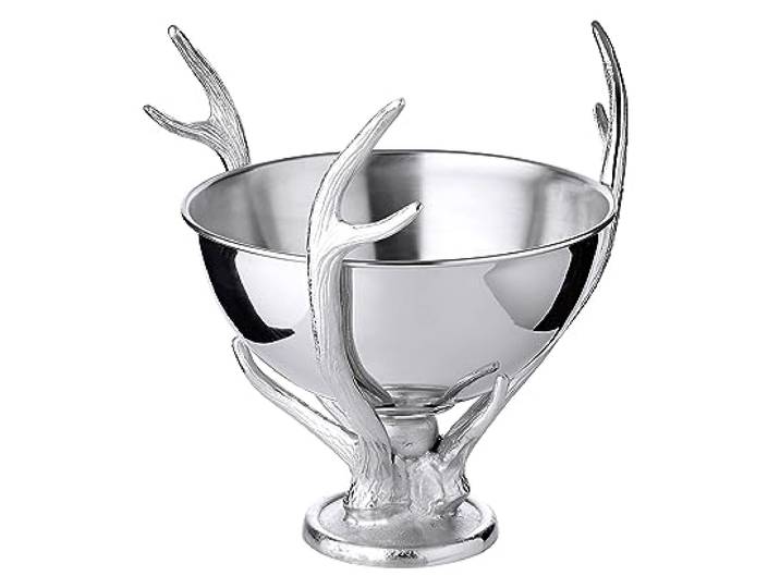 EDZARD Sektkühler Lita (Höhe 37 cm, Ø 35 cm), Aluminium vernickelt silberfarben, Geweih-Optik, Hochzeit, Partydeko, Silvester, Barzubehör, Gastronomie, Geschenkidee