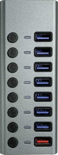 Maxtrack CH11L USB-Hub 8 Port USB-A USB 3.0 5 GBit/s einzeln schaltbar Silber-Grau CH11L