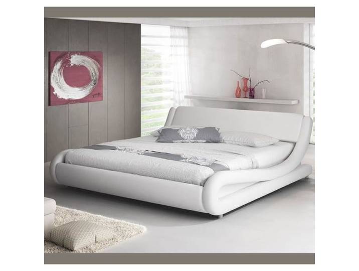 Lit Double - Designameublement - Alessia - Blanc - Simili Cuir - Contemporain - Design
