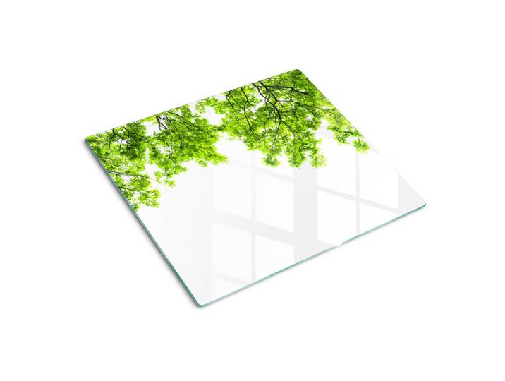 Tulup Glasplatte 60x52 cm Eichenblätter, Grün, Glas, 60x0.4x52 cm, Küchen, Küchenelektrogeräte, Herde, Herdabdeckplatten