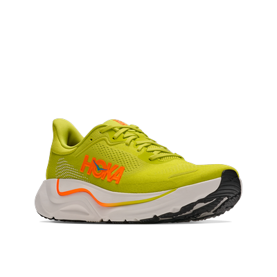 Laufschuh HOKA ONE ONE "Arahi 9", Herren, Gr. 42, grün (hoka citrus, neon tangerine), Synthetik, Textil, Schuhe Laufschuh, atmungsaktives Obermaterial, hoher Dämpfungsgrad, mit Schnürung