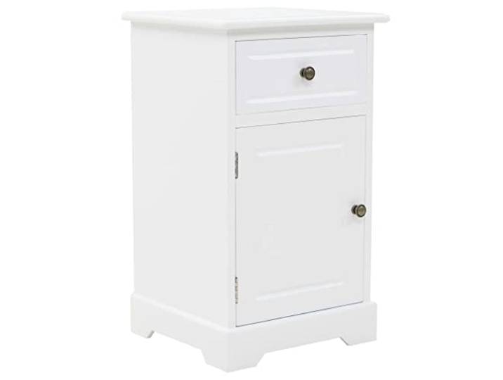 fsahslih Nachttisch Weiß MDF Kiefernholz Nachtschrank 35x32x59 cm Kompakter Nachtschrank für das Schlafzimmer mit Schublade, Schrankfach und robuster Holz-Metall-Konstruktion.