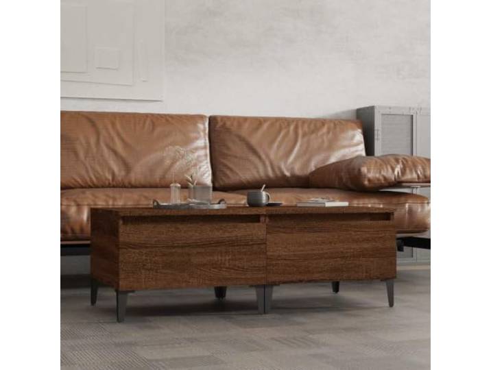 HEFZGDB Beistelltische 2 STK. Braun Eiche 50x46x35 cm Holzwerkstoff mit Metallfüßen und Schublade für Wohnzimmer Stauraum