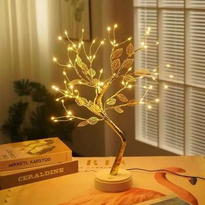 Uplifted Goods Elegant LED Bonsai Cherry Blossom Lamp For Home Decor golden Leaf