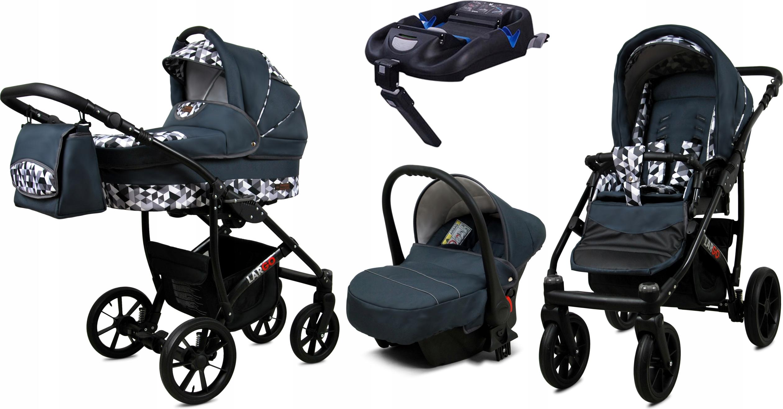 BabyLux Largo | 4in1 Kinderwagen Set | Grey Geometric | Kombikinderwagen | Kinderwagenset | Iso
