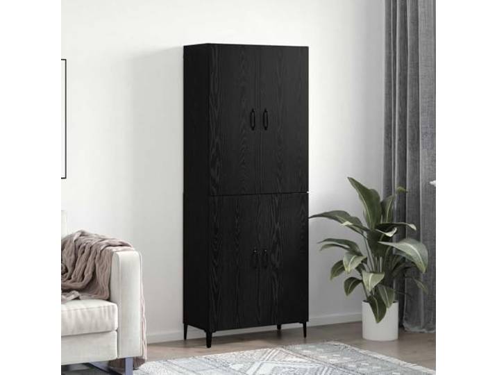 RJPLMFV Anrichte hoch, 2 Stück, Eiche schwarz Holzwerkstoff, Innenregale, Flügeltüren, Schrank zur Aufbewahrung von Geschirr