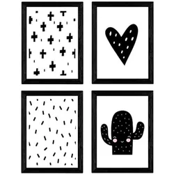 POSTER Set mit 4 Cactus und Herzen Tiere A4 Rahmenlos