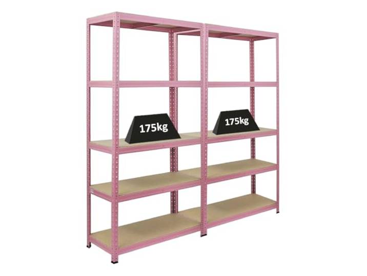 PROREGAL Mega Deal 2X Schwerlastregal PINK Lady, HxBxT 180x90x40cm, Fachlast 175kg, 5 Ebenen, Pink, Kellerregal, Steckregal, Garagenregal, Lagerregal