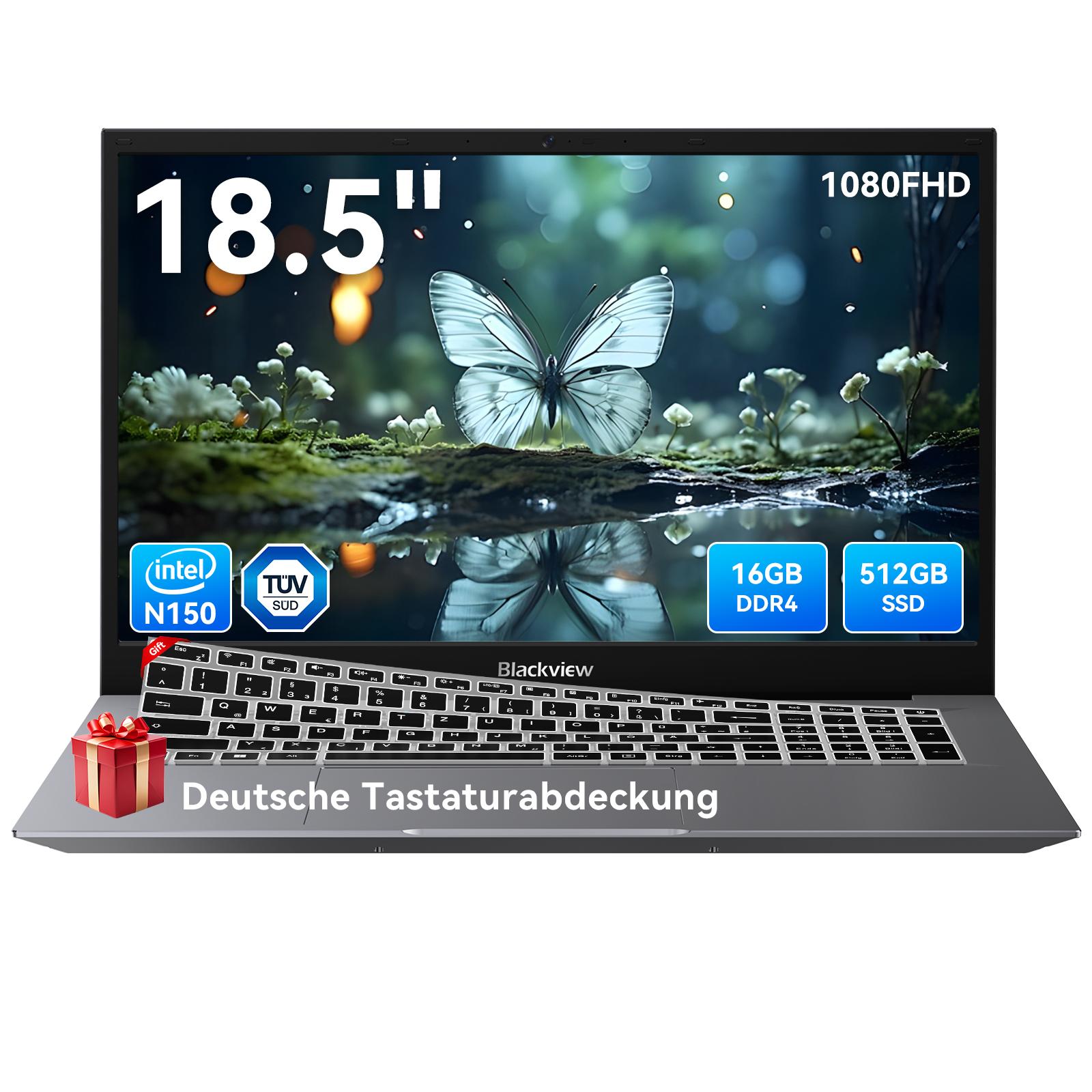 Blackview Acebook 10, 18.5" Display, FHD IPS, Intel 16GB+512GB Windows 11 Pro Notebook, N6000, FHD+ IPS, Silikon-Tastaturschutz DE