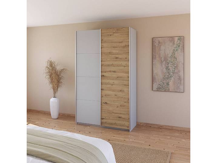 Armoire - Bicolore 136cm Gris/Gris soie