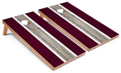 Skip's Garage Solid Wood Cornhole Boards - Maroon and Maroon Stripes Design