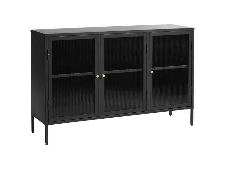 Lomoco Sideboard Bronco Glass Sideboard 3 Section, Schwarz, Gold, Metall, Glas, 1 Fächer, 132x85x40 cm, Beimöbel erhältlich, Wohnzimmer, Kommoden & Sideboards, Sideboards