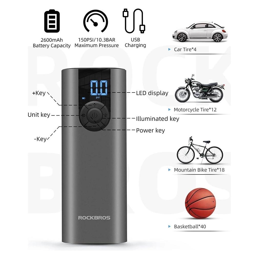 Rockbros Elektrische Fahrradpumpe LED-Anzeige + USB-C - USB-A-Kabel (1701423730)